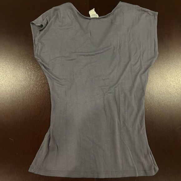 Y2K Beaded Embellishment Short Sleeve V-neck Dark Gray Top Draped sz S Party - Picture 8 of 8